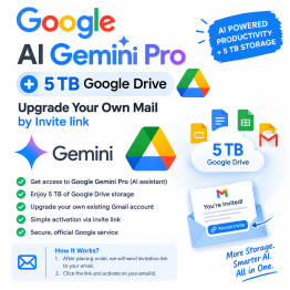 Google Gemini Pro AI 5TB Google Drive Storage Upgrade Your Existing Gmail Account